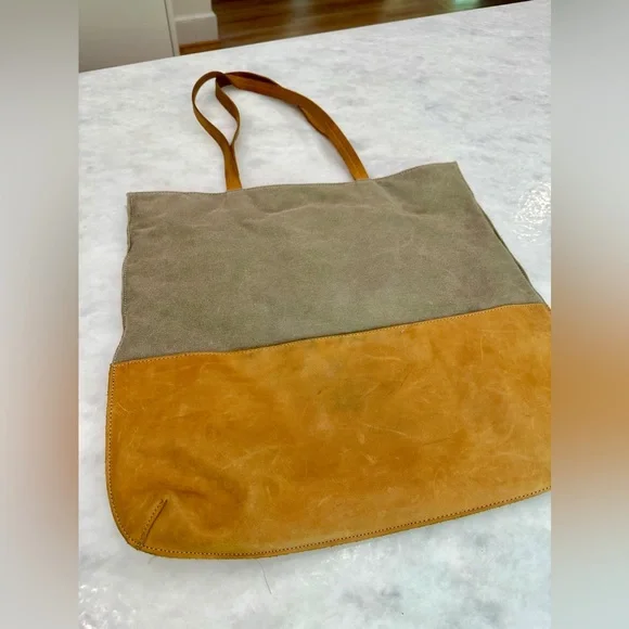 Hearth & Hand Magnolia Canvas Leather Two Tone Tote Bag MCB5252P - Picture 1 of 4